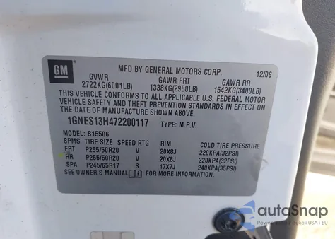 2007 Chevrolet Trailblazer Ss from USA, damaged, VIN 1GNES13H472200117